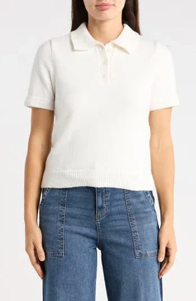 Sanctuary Short Sleeve Polo Sweater In Scone White