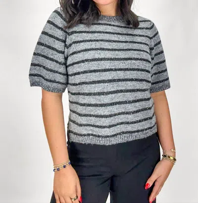 Sanctuary Short Sleeve Shine Sweater Tee In Black/grey In Blue