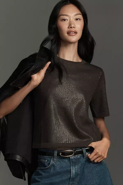 Sanctuary Short-sleeve Sparkle Sequin Sweater In Gray