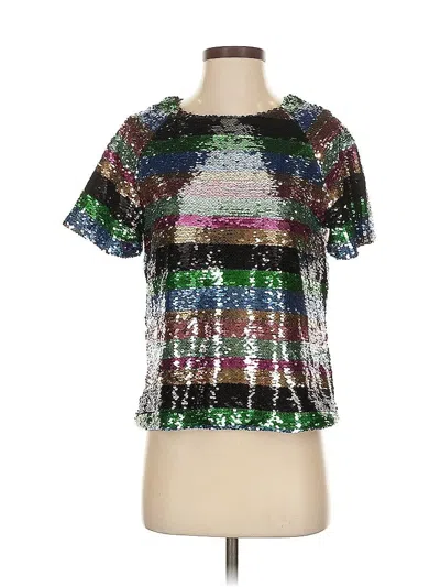 Pre-owned Sanctuary Short Sleeve Top Black Metallic Pattern Square Neckline Tops
