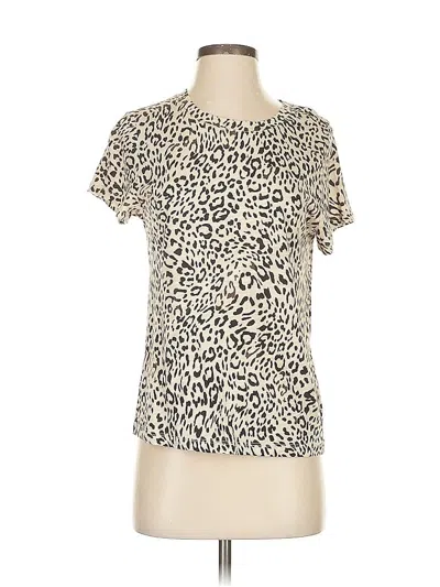 Pre-owned Sanctuary Short Sleeve Top Ivory Animal Print Pattern Keyhole Neckline Tops In White