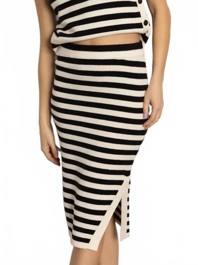 Sanctuary Side Slit Midi Skirt In Black Macrame Stripe In Multi