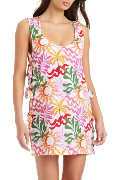 Sanctuary Side Tie Cover-up Minidress In Multi