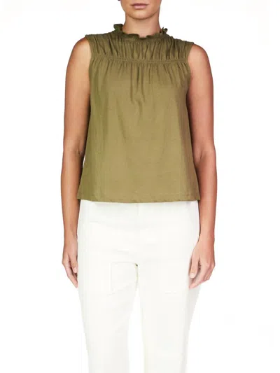 Sanctuary Sleeveless Shirred Top In Burnt Olive In Multi