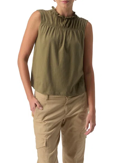 Sanctuary Sleeveless Shirred Top In Burnt Olive In Multi