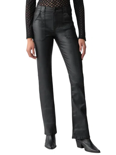 Sanctuary Slick Hayden Standard Rise Bootcut Pants In Black
