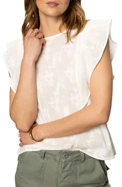 Sanctuary Smitten Ruffle Sleeve Embroidered Top In Chalk
