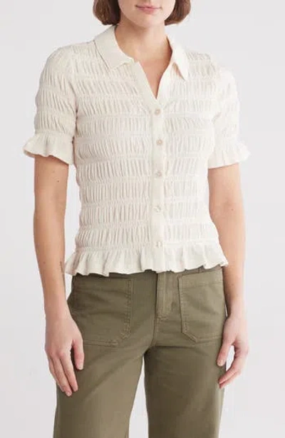 Sanctuary Smocked Short Sleeve Button-up Shirt In Dusk White