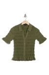 Sanctuary Smocked Short Sleeve Button-up Shirt In Willow