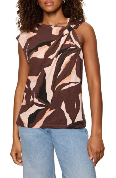 Sanctuary So Twisted Print Asymmetric Neck Muscle T-shirt In Brown