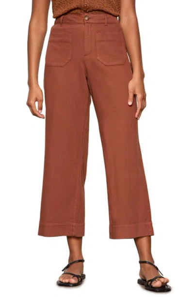 Sanctuary Soft Marine High Waist Wide Leg Crop Cotton Pants In Brown
