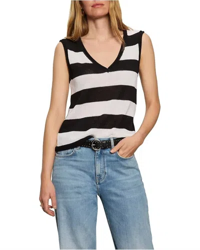SANCTUARY SOFT V-NECK SHELL TOP IN CHALK BLACK STRIPE