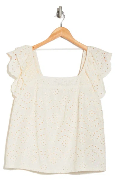 Sanctuary Solana Embroidered Eyelet Flutter Sleeve Top In Soft Powder