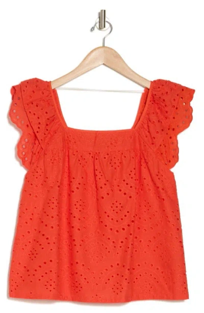 Sanctuary Solana Embroidered Eyelet Flutter Sleeve Top In Tart Red
