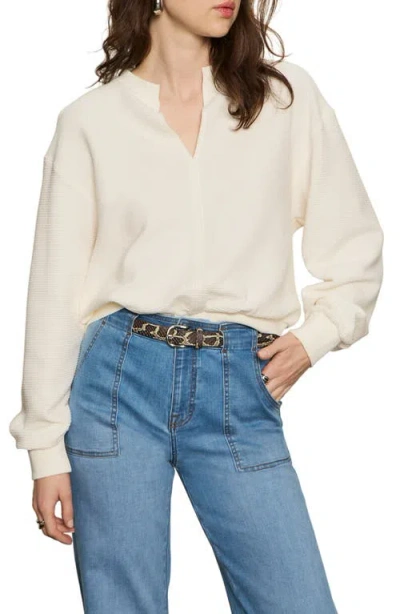 Sanctuary Split Neck Cotton Blend Rib Top In White