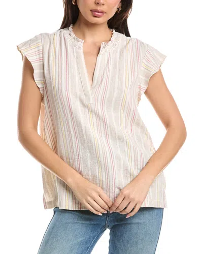 Sanctuary Split Neck Linen-blend Tunic Top In Neutral