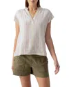 Sanctuary Split Neck Tunic Top In Patio Stripe In Burnt Olive