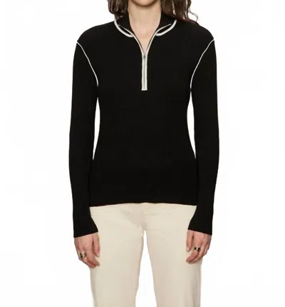 Sanctuary Sporty Rib Zip Up Top In Black
