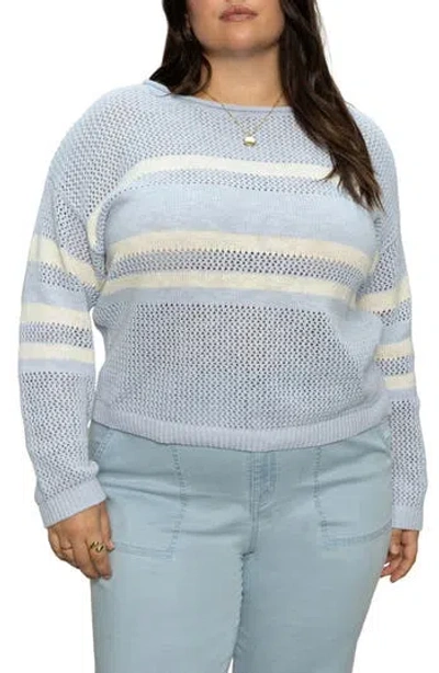 Sanctuary Sporty Stripe Cotton Sweater In Sky Blue