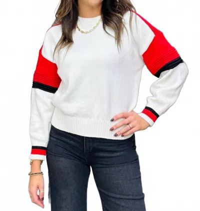 Sanctuary Sporty Stripe Crewneck Sweater In Cherry Lacquer Multi In White
