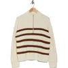 Sanctuary Sporty Stripe Half Zip Sweater In Scone With Clove Stripe