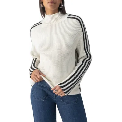 Sanctuary Sporty Stripe Mock Neck Sweater In Chalk In White