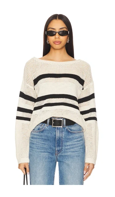 Sanctuary Sporty Stripe Open Knit Sweater In Eco Natural,blk Stripe
