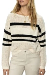 Sanctuary Sporty Stripe Open Stitch Sweater In Neutral