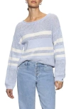 Sanctuary Sporty Stripe Open Stitch Sweater In Sky Blue W,chalk Stripe