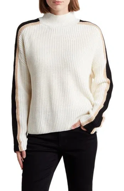Sanctuary Sporty Stripe Pullover Sweater In Scone/black/biscotti