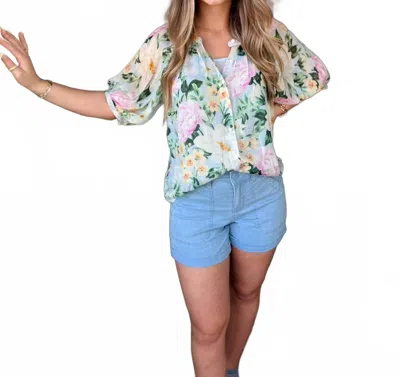 Sanctuary Spring Floral Button Blouse In Green Multi
