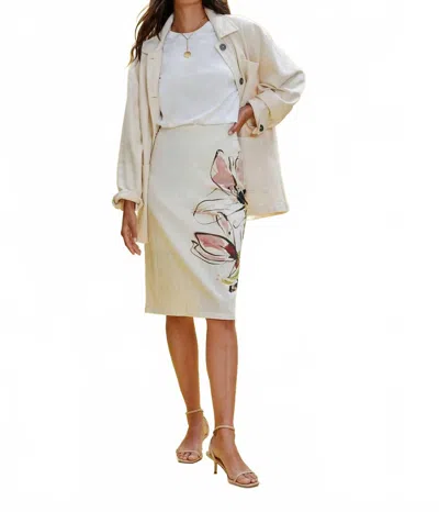 Sanctuary Spring Flowers Pencil Skirt In Fleur In Neutral