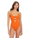 Sanctuary Stay Connected Over The Shoulder Open Front Swimsuit In Red