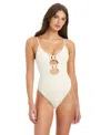 Sanctuary Stay Connected Over The Shoulder Open Front Swimsuit In White