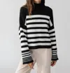 Sanctuary Stay Cozy Sweater In Black And Chalk Stripe In Black,chalk Stripe