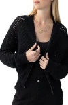 Sanctuary Open Knit Bomber Crewneck Cardigan Sweater In Black