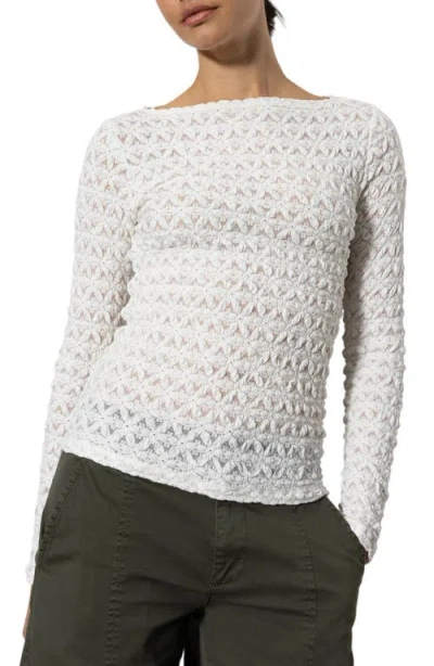 Sanctuary Stretch Mesh Boat Neck Top In Bleached White