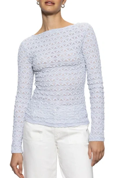 Sanctuary Stretch Mesh Boat Neck Top In Sky Blue
