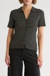 Sanctuary Stripe Button-up T-shirt In Burgundy