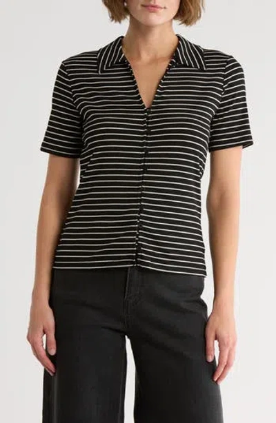 Sanctuary Stripe Button-up T-shirt In Burgundy