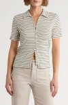 Sanctuary Stripe Button-up T-shirt In Burgundy