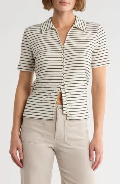 Sanctuary Stripe Button-up T-shirt In Burgundy