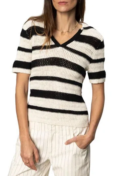Sanctuary Stripe Cotton Polo Sweater In Bleached White Pinstripe