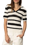 Sanctuary Stripe Cotton Polo Sweater In Black Chalk