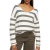Sanctuary Women's Cotton Striped Easy V-neck Sweater In Light Oat