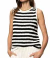 Sanctuary Striped Crochet Shell Sweater In Chalk Black Stripe In Multi