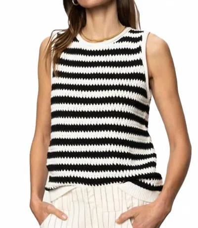 SANCTUARY STRIPE CROCHET SWEATER TANK IN BLACK STRIPE