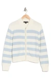 Sanctuary Stripe Knit Bomber Jacket In Milk/dusty Blue Stripe