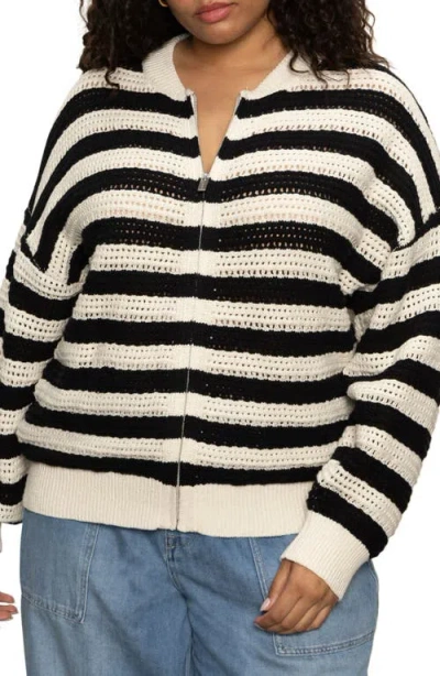 Sanctuary Stripe Open Stitch Cotton Bomber Cardigan