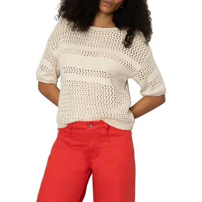 Sanctuary Stripe Open Stitch Elbow Sleeve Cotton Sweater In Macrame